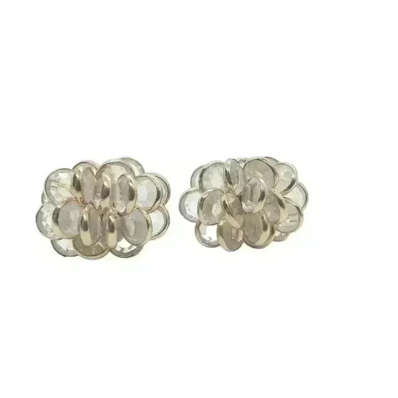 Vintage Earrings Gold Bezel Set Cluster Faceted Crystal Statement Pierced - Picture 2 of 9